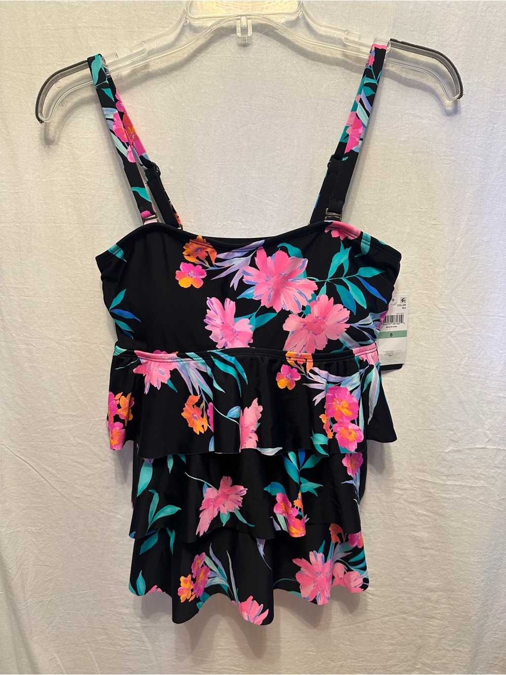 Island Escape Floral Tiered Tankini Top NWT Size 8 Waist Minimizer